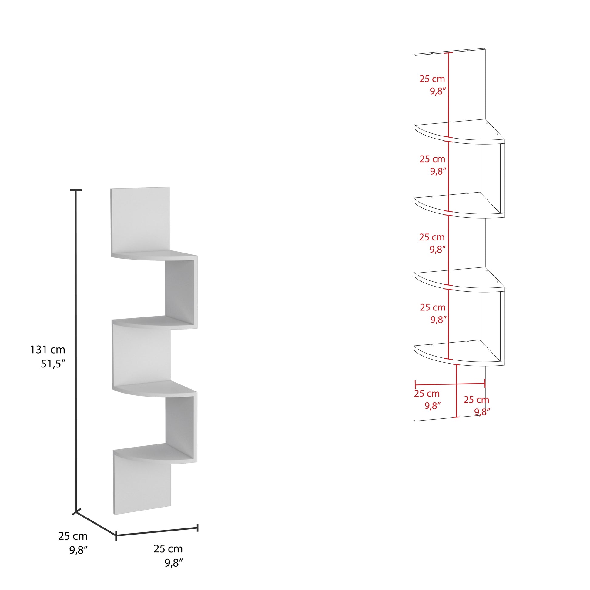 Rosset Corner Shelf - White Modern Full Wall Design for Living Room