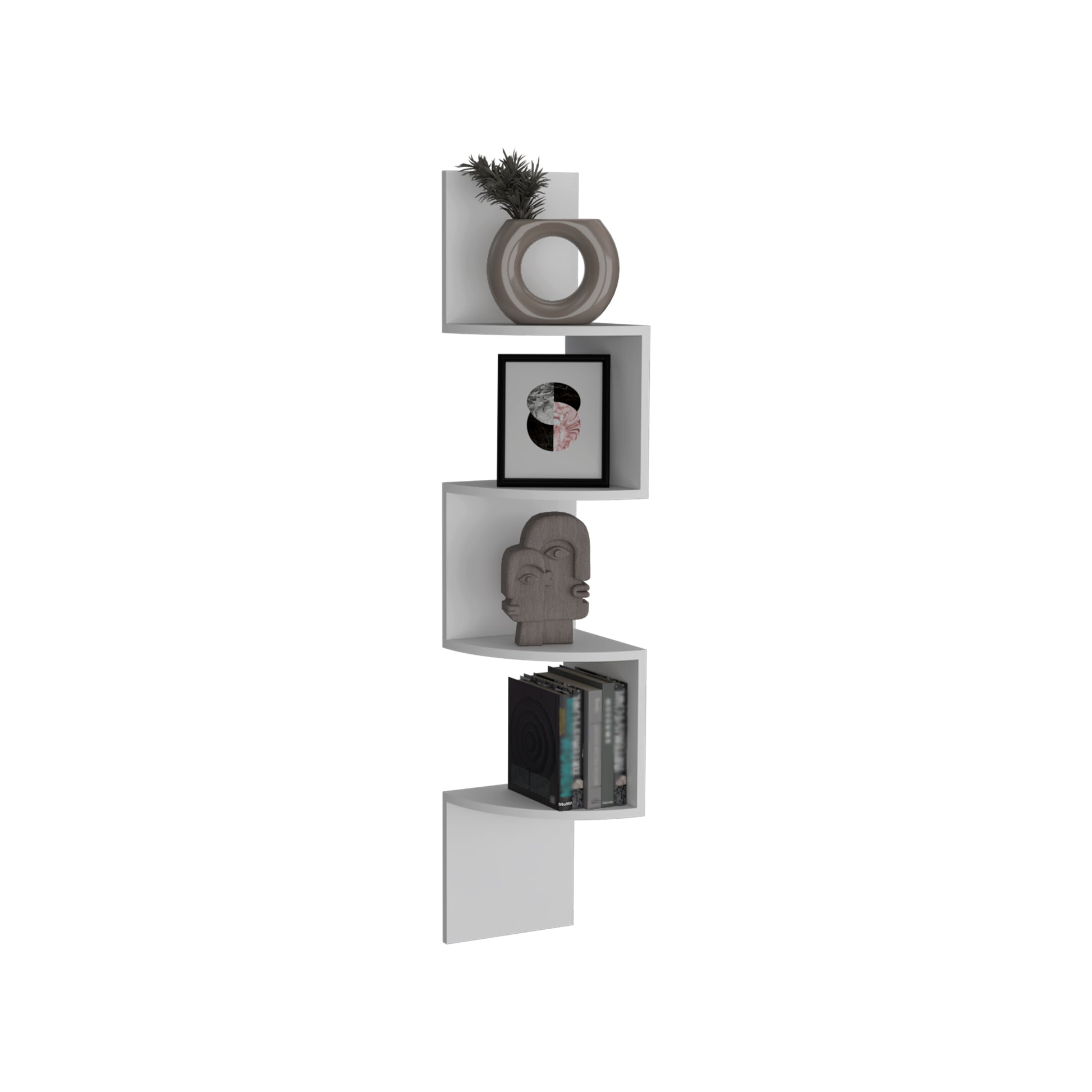 Rosset Corner Shelf - White Modern Full Wall Design for Living Room