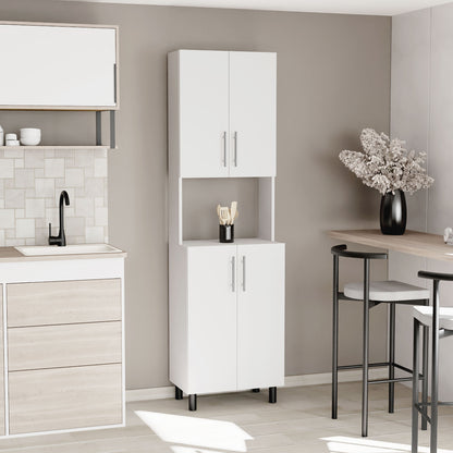 Linden 76,8" Tall Two Double Door Cabinet Kitchen Pantry with Hutch and Five Shelves, Microwave Cabinet, Storage Cabinet, Kitchen Organization, Garage Cabinet, Kitchen