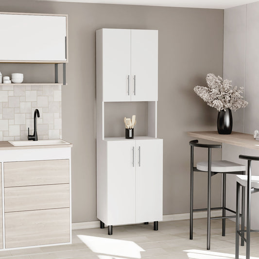 Linden 76,8" Tall Two Double Door Cabinet Kitchen Pantry with Hutch and Five Shelves, Microwave Cabinet, Storage Cabinet, Kitchen Organization, Garage Cabinet, Kitchen