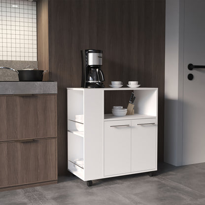Eldon Two-Door Kitchen Base Cabinet Cart with four Shelves, Side Shelves, Cabinet, Kitchen Storage White