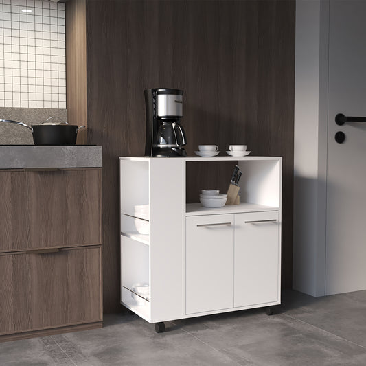 Eldon Two-Door Kitchen Base Cabinet Cart with four Shelves, Side Shelves, Cabinet, Kitchen Storage White