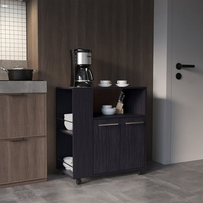Eldon Two-Door Kitchen Base Cabinet Cart with four Shelves, Side Shelves, Cabinet, Kitchen Storage Black Wengue