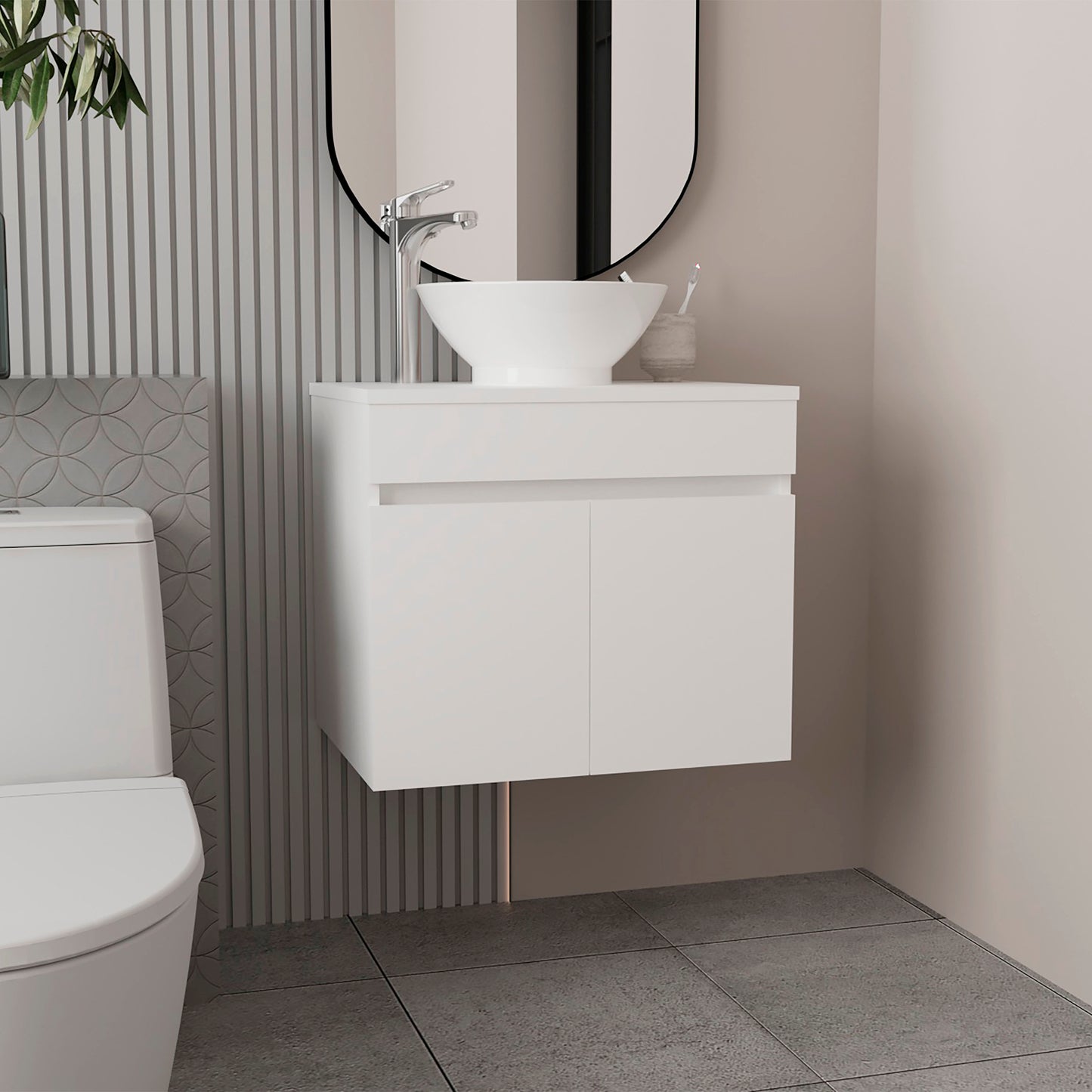 Vessel Sink Vanity Manchester, Two Drawers and Open Shelf, White