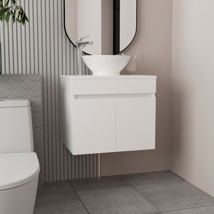 Vessel Sink Vanity Manchester, Two Drawers and Open Shelf, White
