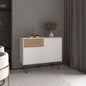 Tori 39" Wide Console Table With Two Cabinets, One Drawer and Four Shelves, White - Natural Oak