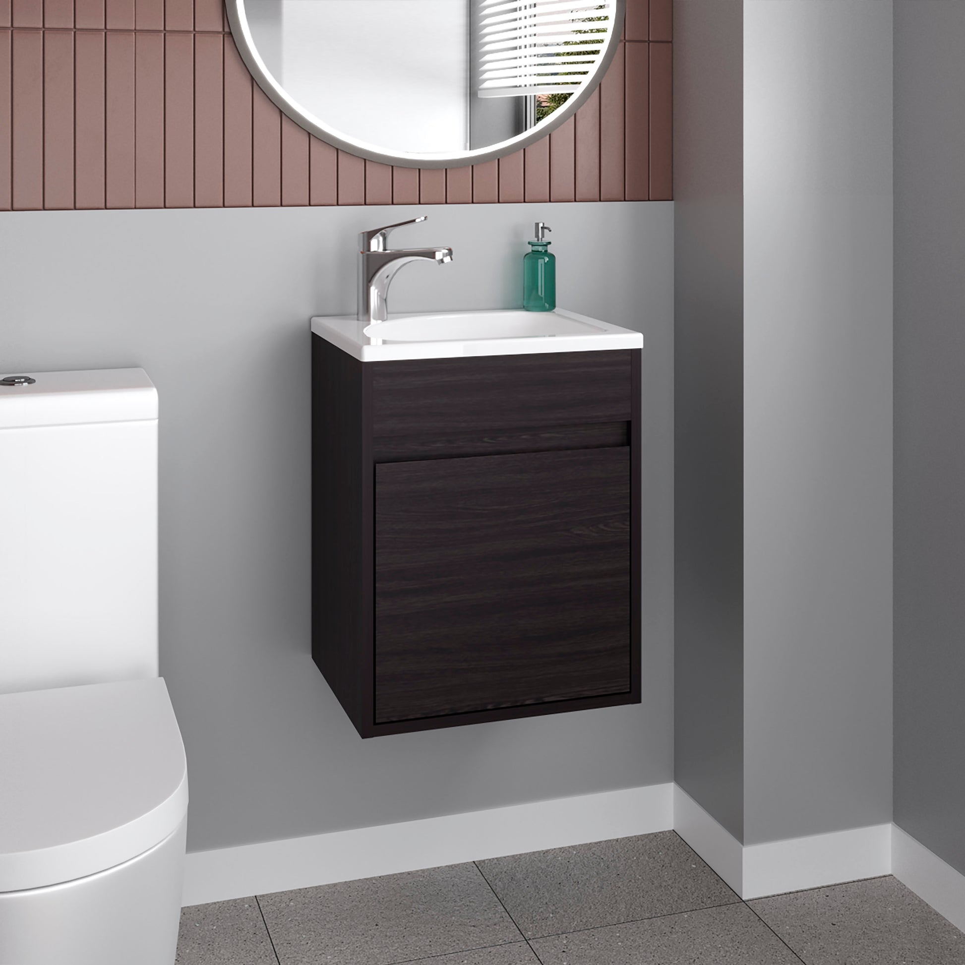 Furman Bathroom Vanity With Single Door And Open Shelf, Compact Freestanding Sink Base Cabinet, Black
