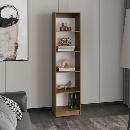 Home Slim Design Bookcase With 5-Tier Shelves, Vertical Freestanding Display Storage, Natural Oak