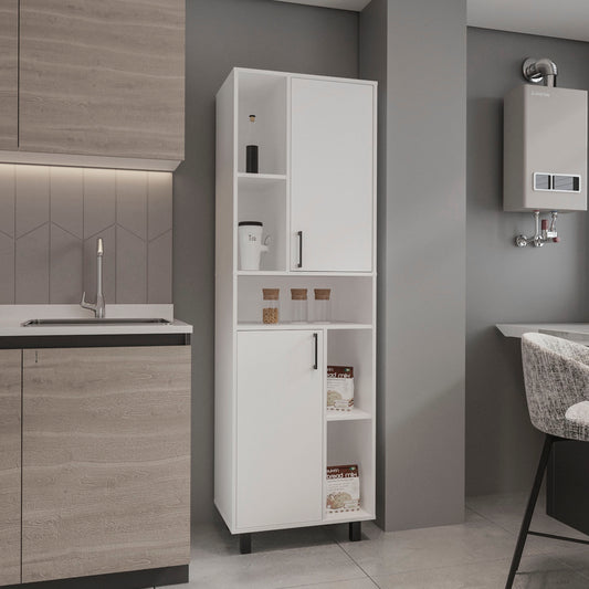 Bryce Pantry Cabinet With Two Doors And Multiple Storage Compartments, White