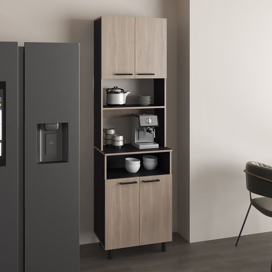 Otomo Pantry Cabinet, With 5 Shelves And 4 Doors, Black, Light Gray