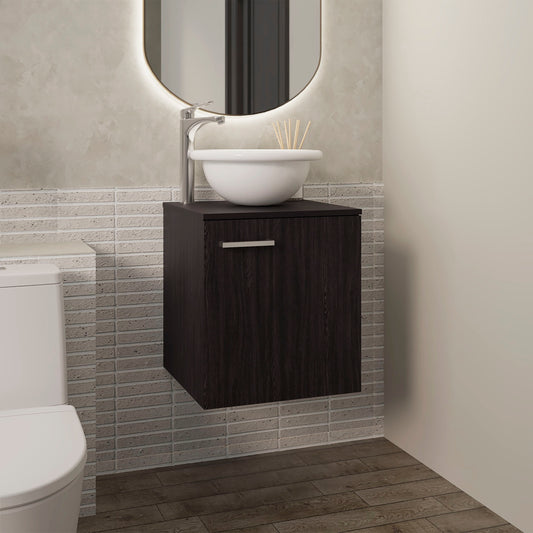 Clyde Floating,  Wide One-Door Cabinet Vanity, With Wessel Sink And One Shelf, Bathroom Storage, Black