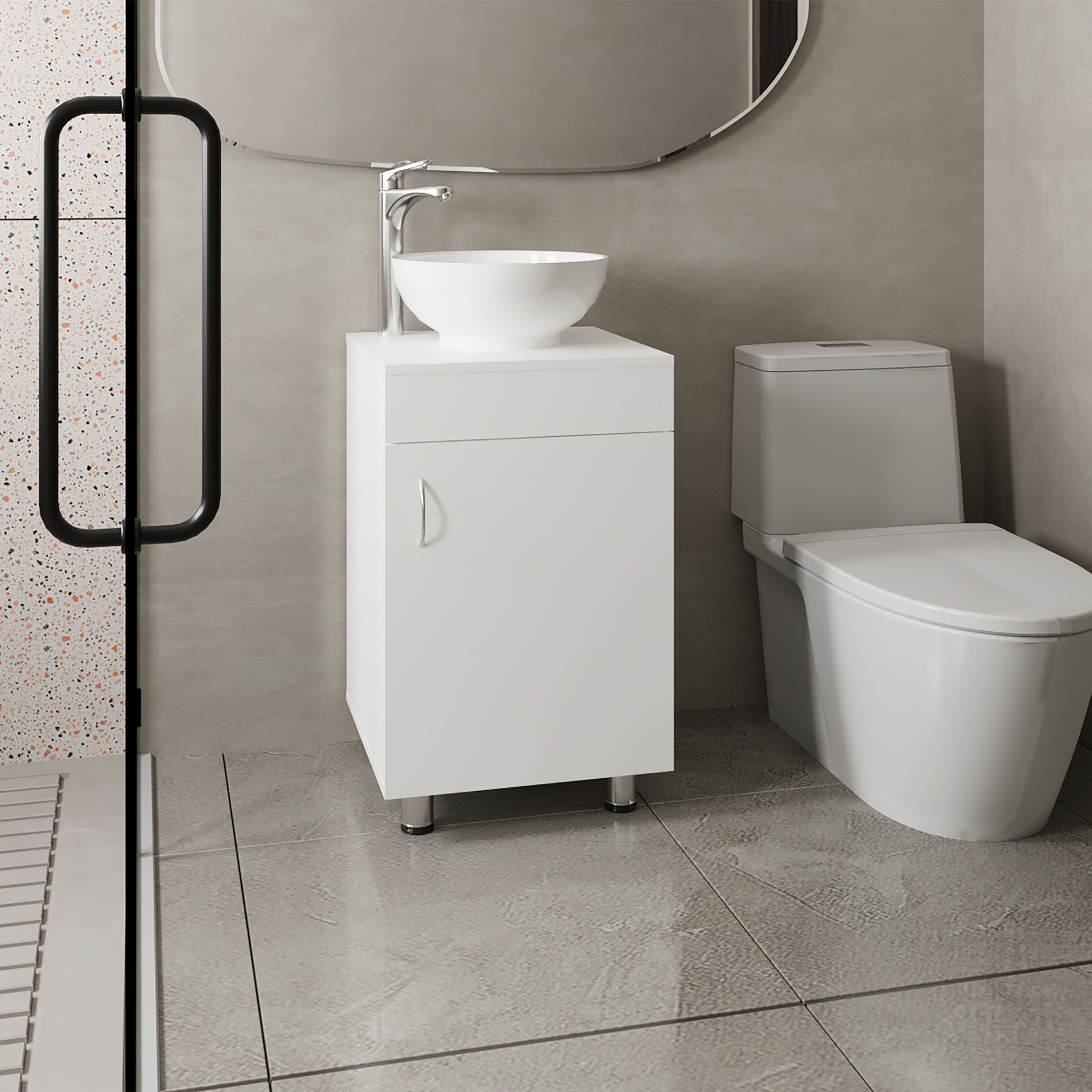 Tacna 18" Wide Free Standing One Door Vanity, With Vessel Porcelain Sink, Bathroom Storage, White