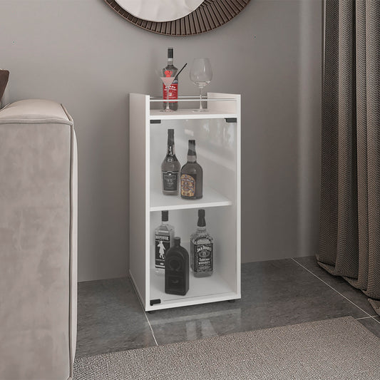 Theba Minibar Cabinet Two Doors, Open Shelf And Compact Design, Modern Bar Storage, White