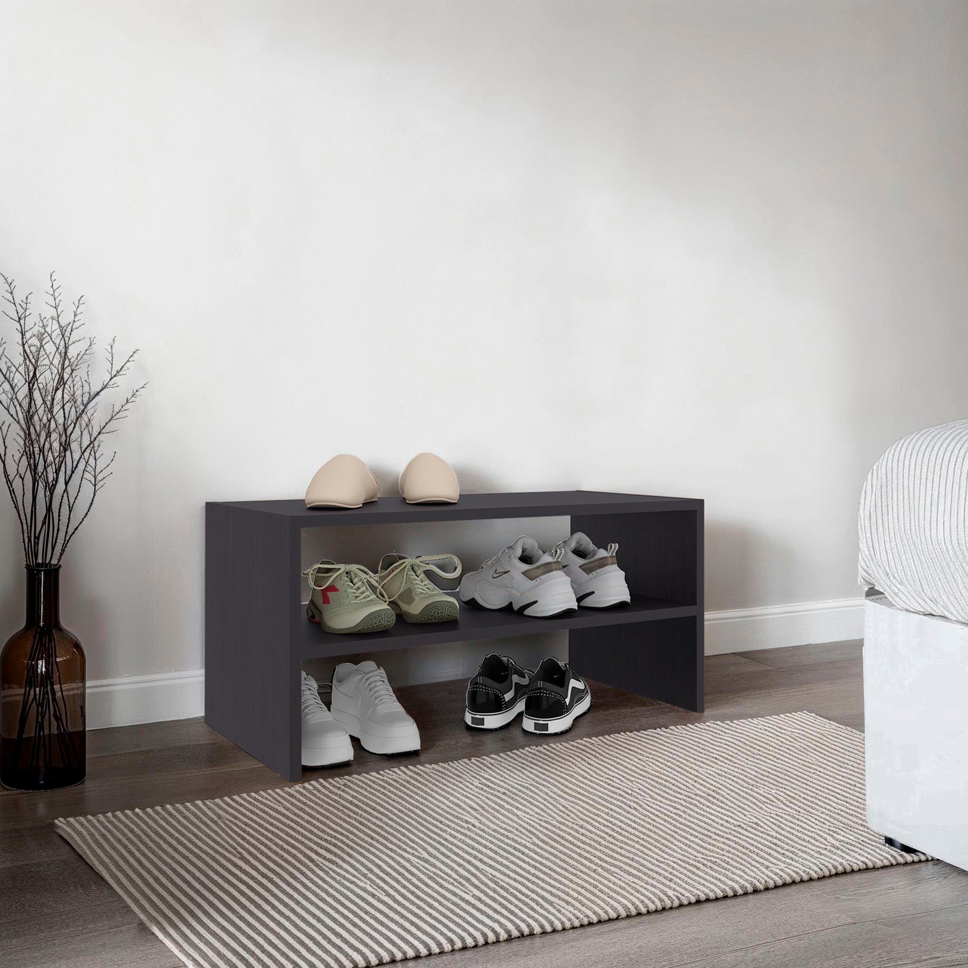 Silpa Small Shoe Rack with Three Open Shelves, Compact Modern Shoe Organizer for Entryway or Closet, 23.6 Wide