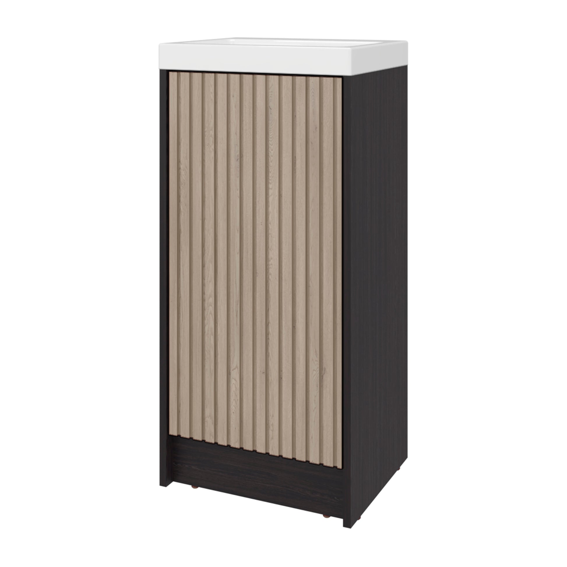 Syracuce Floorstanding Bathroom Vanity and Cabinet with Resin Sink, Compact Bathroom Storage with One Door and 2 Interior Shelves