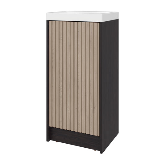 Syracuce Floorstanding Bathroom Vanity and Cabinet with Resin Sink, Compact Bathroom Storage with One Door and 2 Interior Shelves