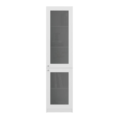 Home Double Glass Door Bookcase Cabinet with 5 Interior Shelves for Linen or Décor Storage for Living Rooms, Bedrooms or Laundry Rooms