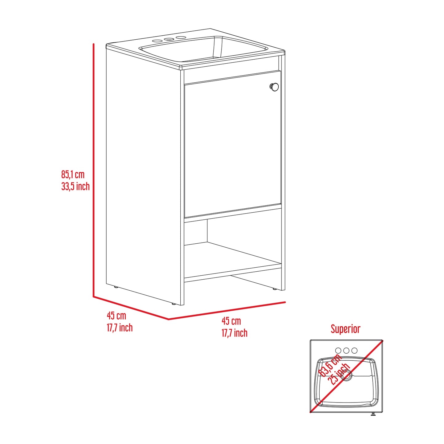 Gray Bathroom Vanity with Open Shelf - 17.7"W