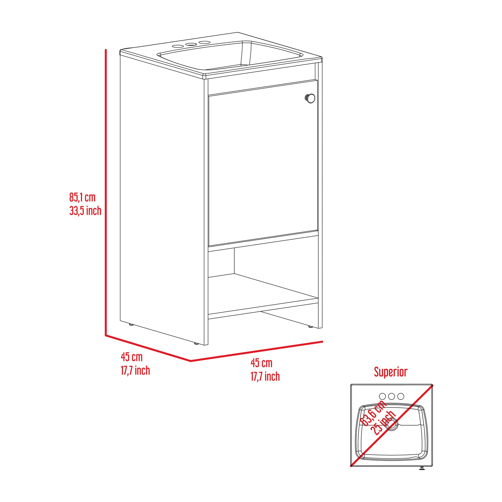 Gray Bathroom Vanity with Open Shelf - 17.7"W