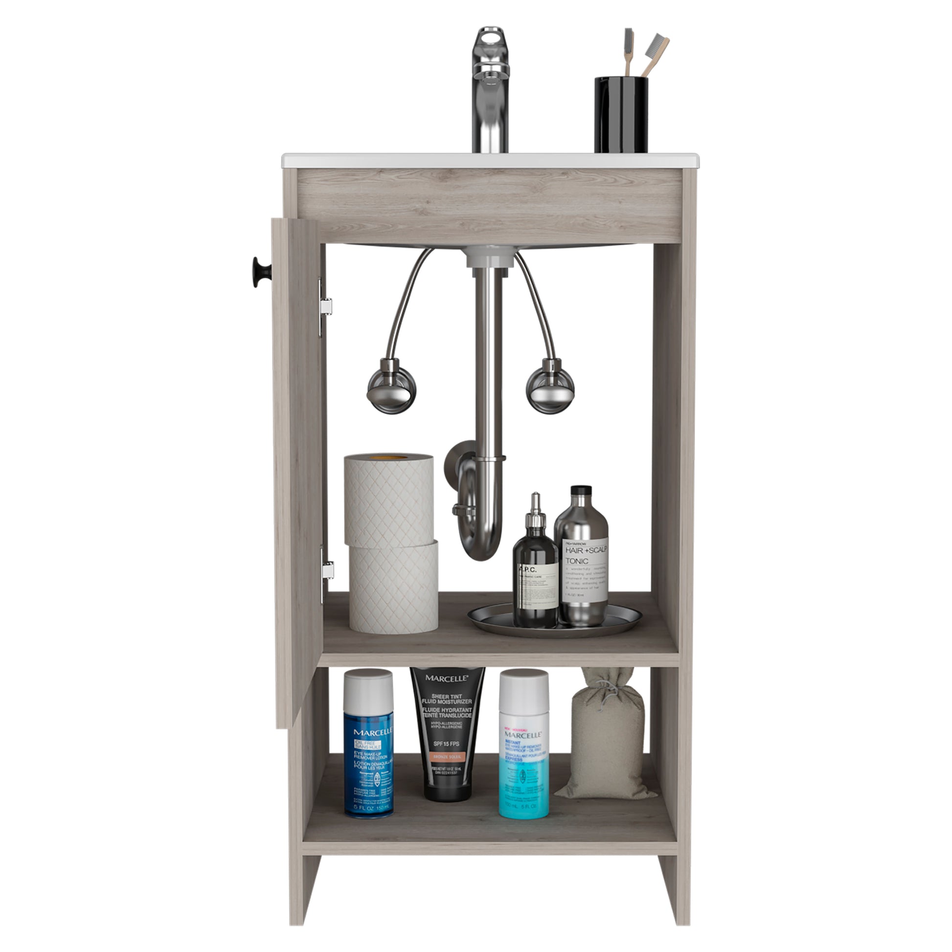 Gray Bathroom Vanity with Open Shelf - 17.7"W