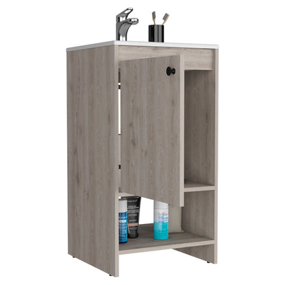 Gray Bathroom Vanity with Open Shelf - 17.7"W