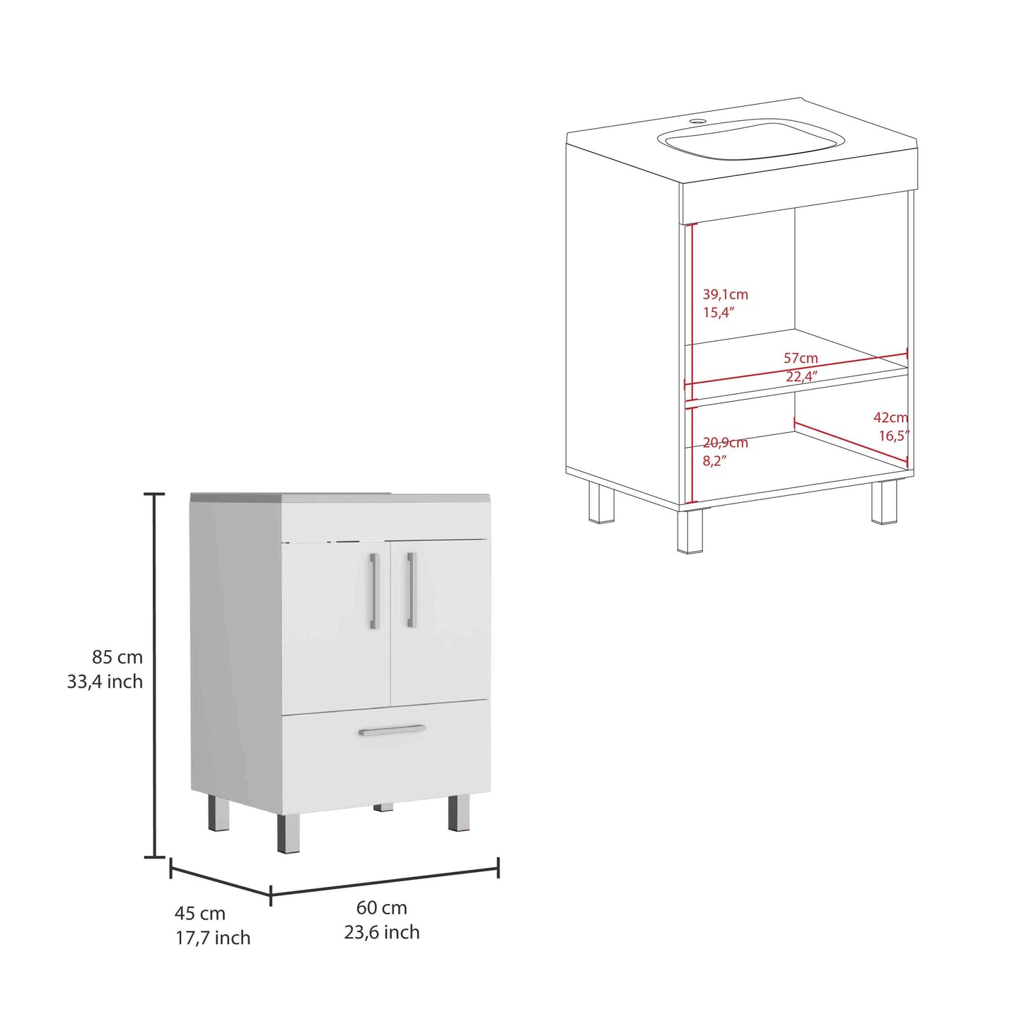 White Bathroom Vanity with Double Doors - 23.6" x 17.7"
