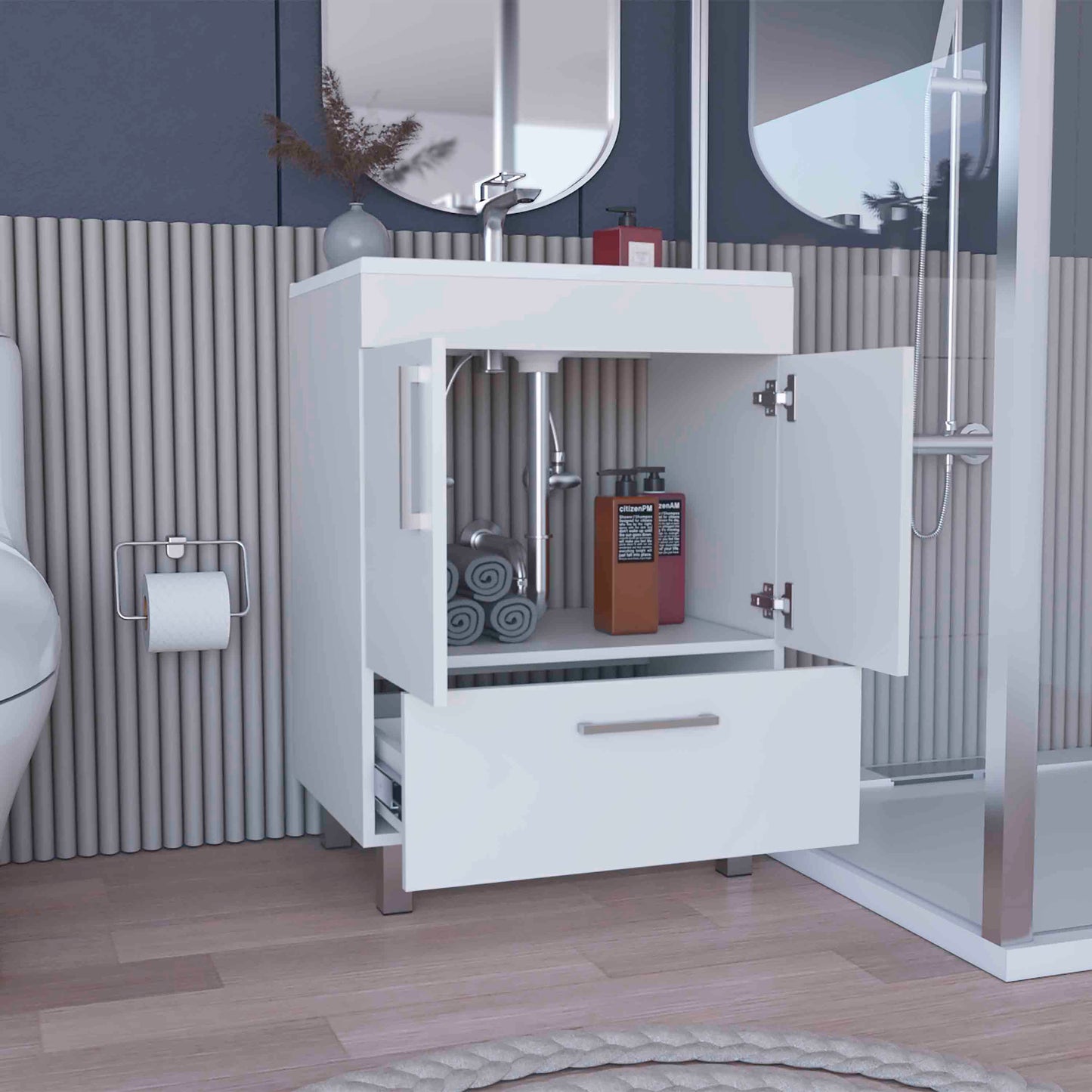 White Bathroom Vanity with Double Doors - 23.6" x 17.7"
