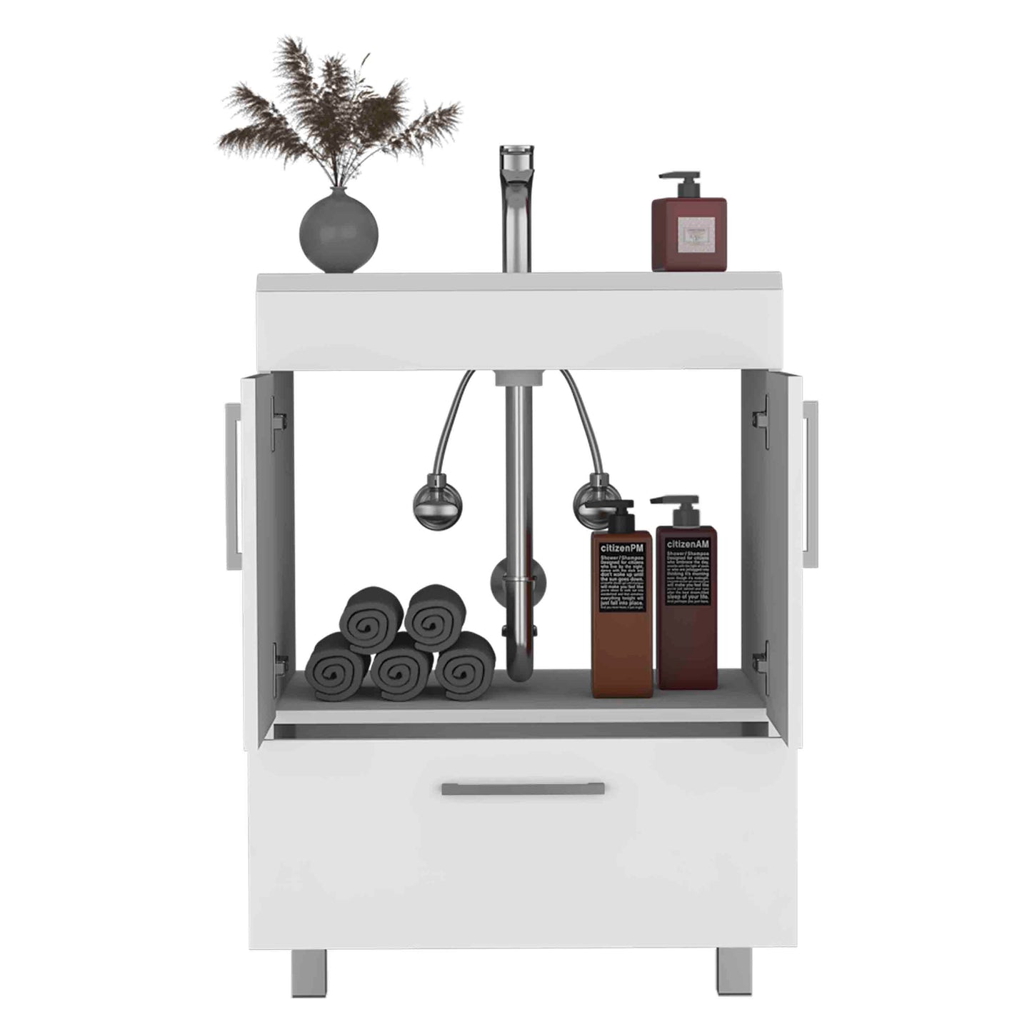 White Bathroom Vanity with Double Doors - 23.6" x 17.7"