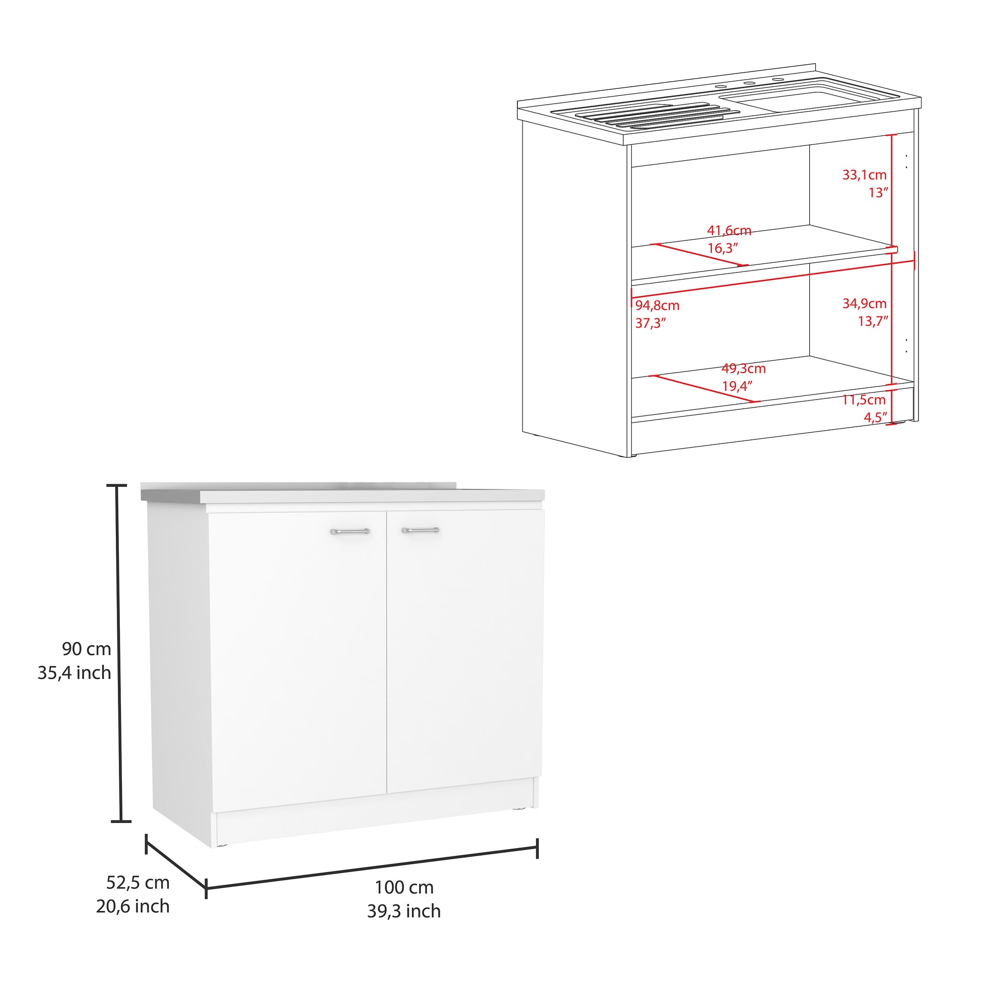 White Freestanding Kitchen Cabinet with Shelves - 39.3" x 20.5"