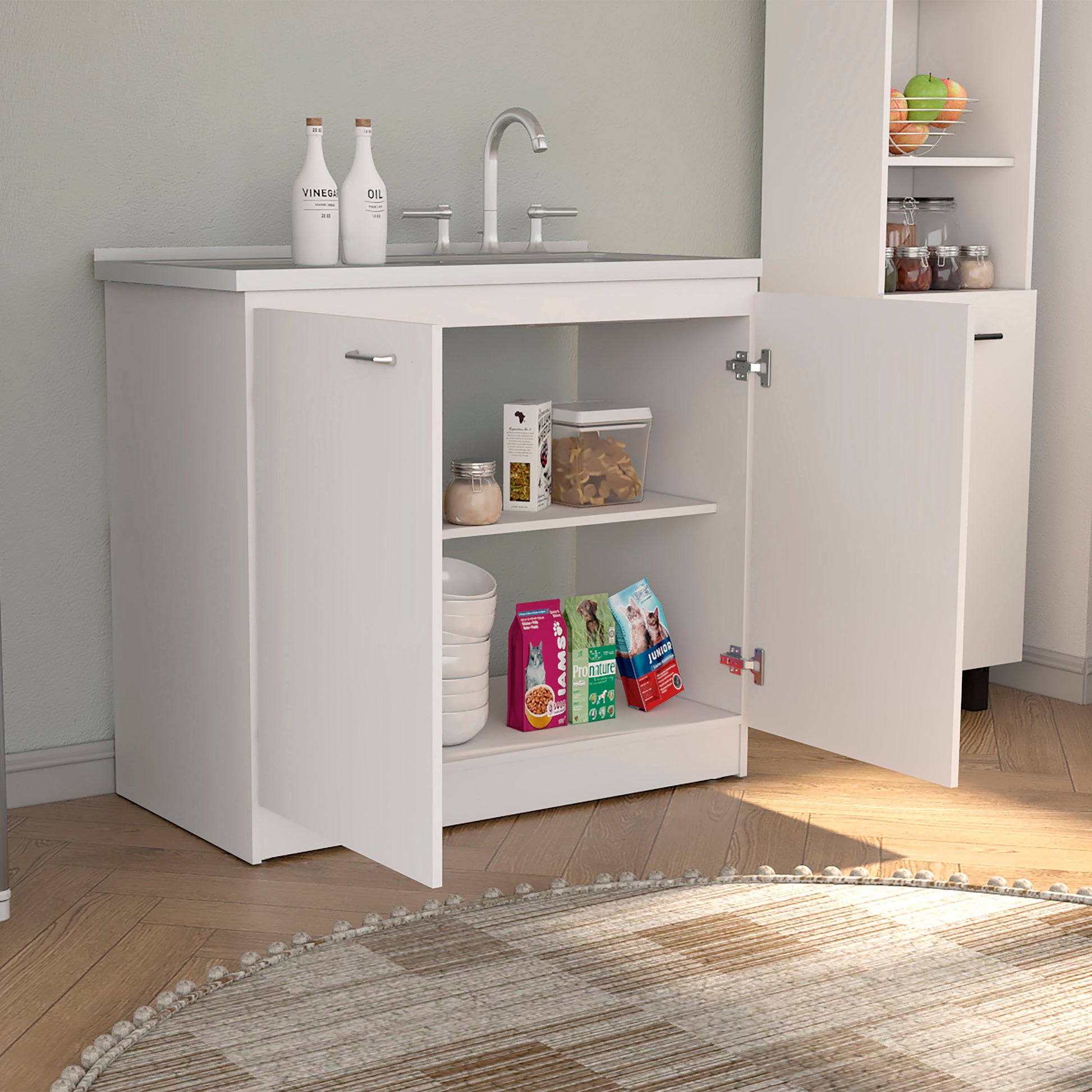 White Freestanding Kitchen Cabinet with Shelves - 39.3" x 20.5"