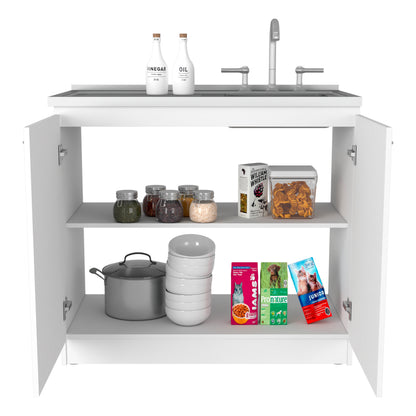 White Freestanding Kitchen Cabinet with Shelves - 39.3" x 20.5"