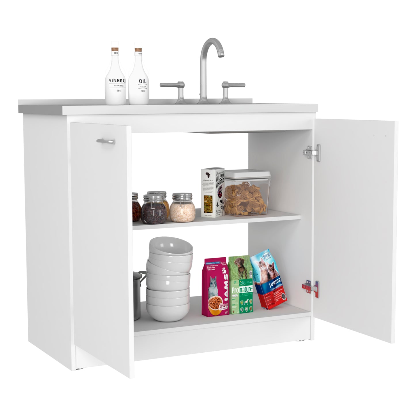 White Freestanding Kitchen Cabinet with Shelves - 39.3" x 20.5"
