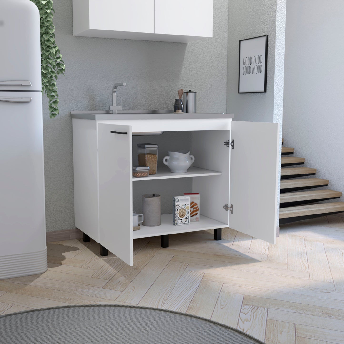 White Particle Board Storage Cabinet for Bedroom or Guest Room for Living Room