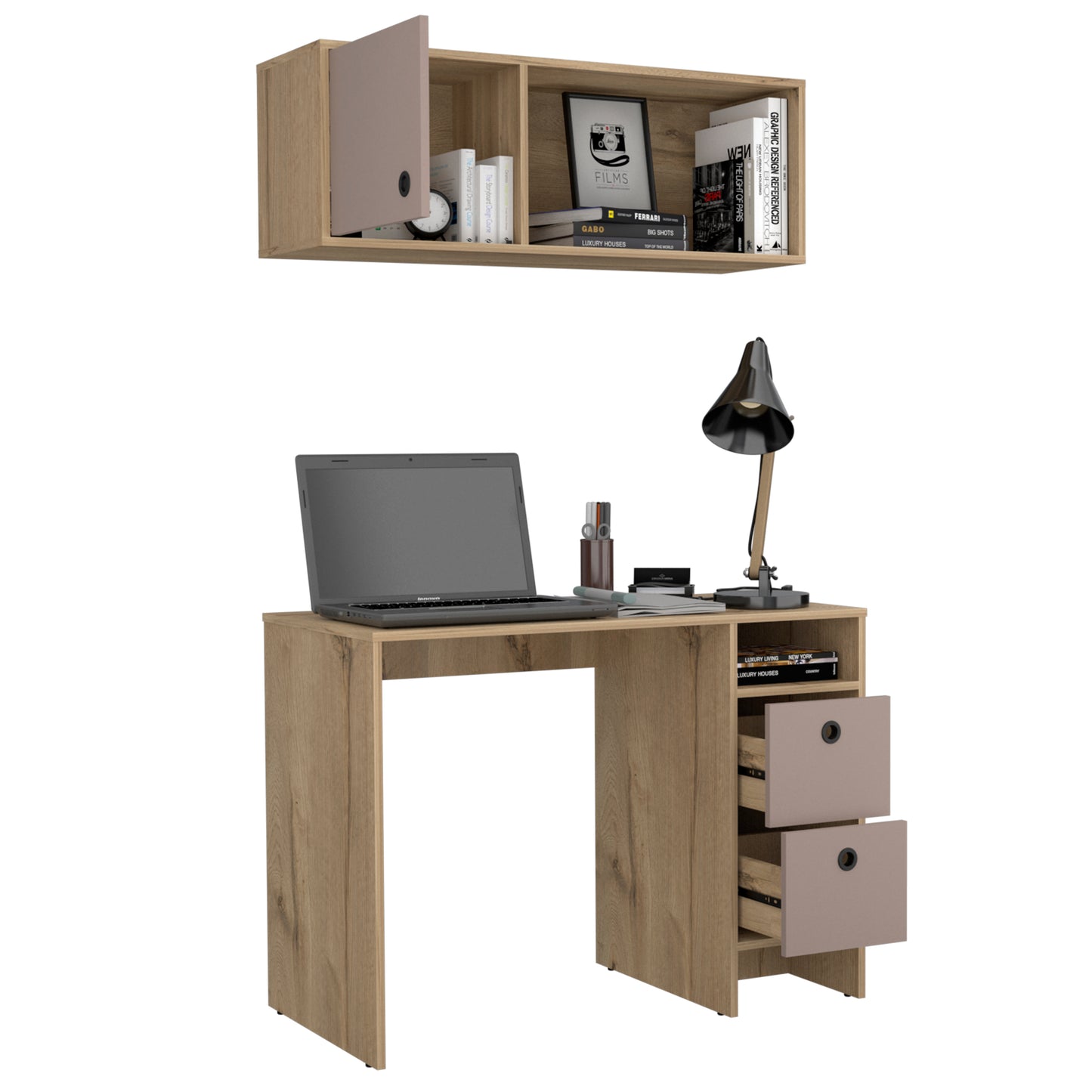 Modern Multicolor Wall Mounted Office Desk and Cabinet Set for Living Room