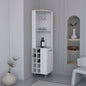 Kaia Corner Bar Cabinet With Four Shelves, Ten Wine Bottle Cubbies And Stemware, White
