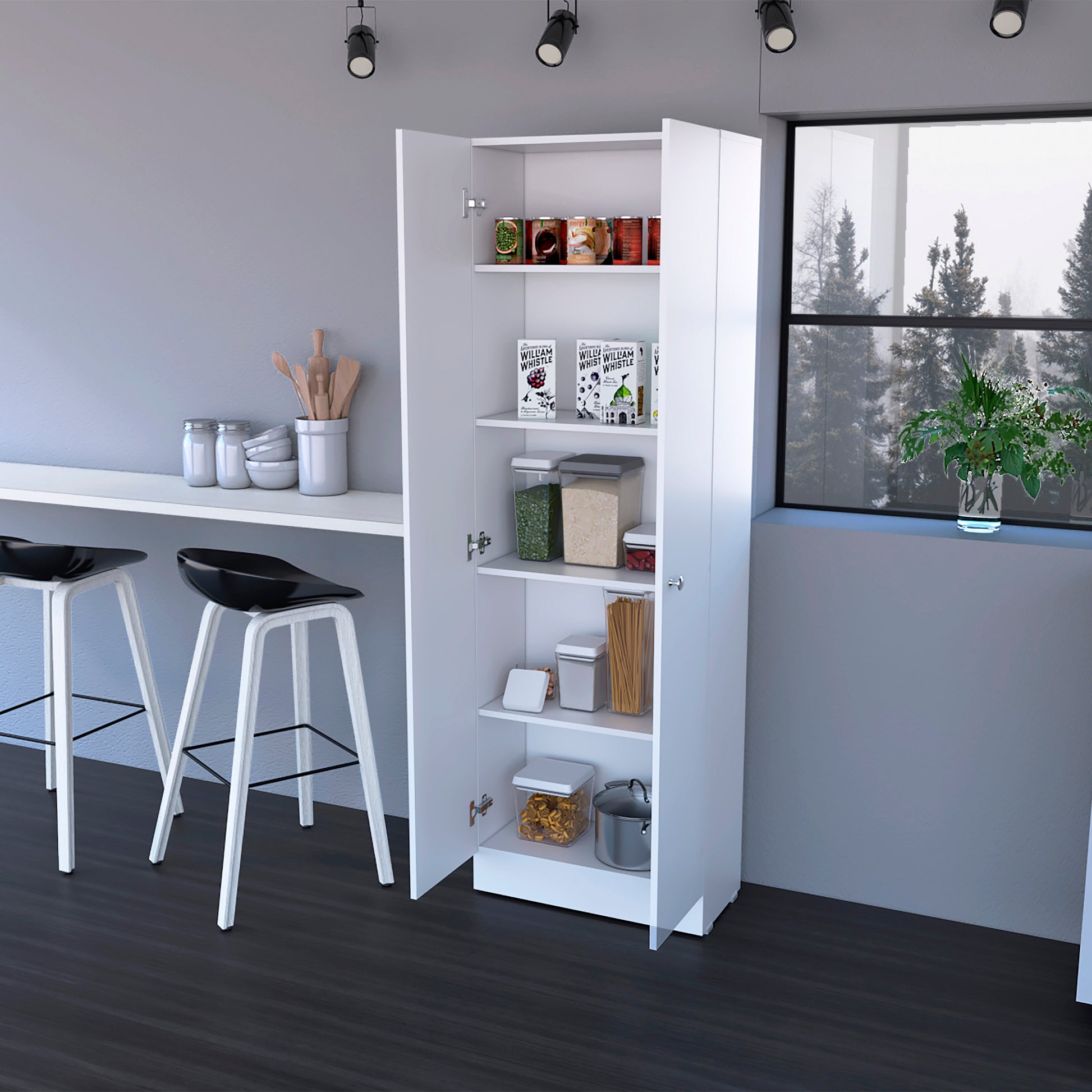 White Two Door Storage Cabinet - 70.8" Tall, Particle Board