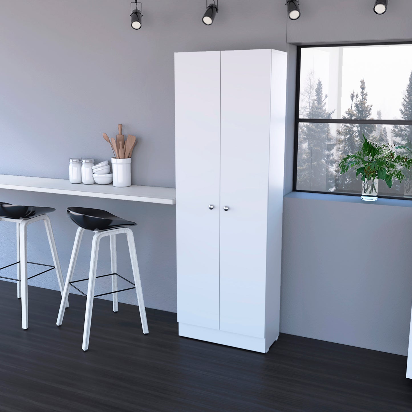 White Two Door Storage Cabinet - 70.8" Tall, Particle Board