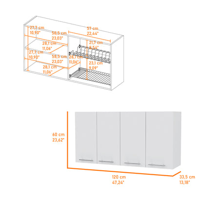 White Four Door Wall Mounted Cabinet - 47.2" W x 23.6" H