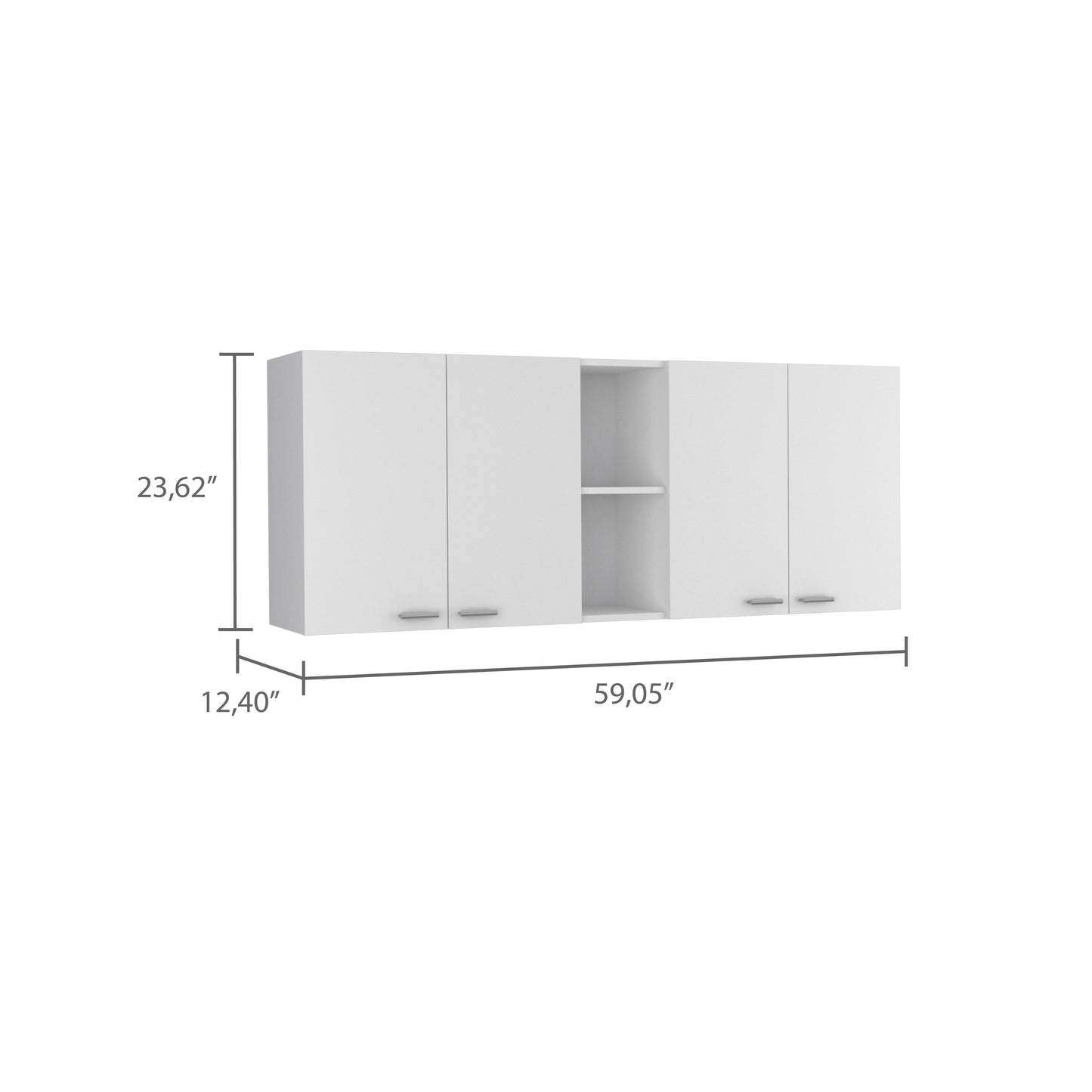 White Kitchen Wall Cabinet - 12.4 x 59 x 23.6", 2 Doors for Living Room