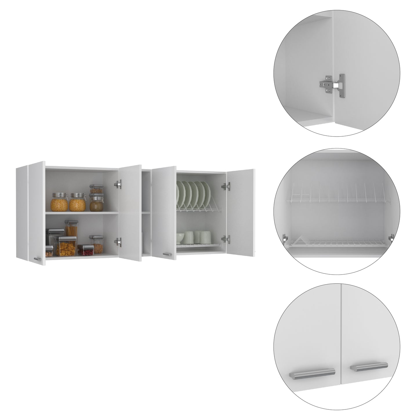 White Kitchen Wall Cabinet - 12.4 x 59 x 23.6", 2 Doors for Living Room