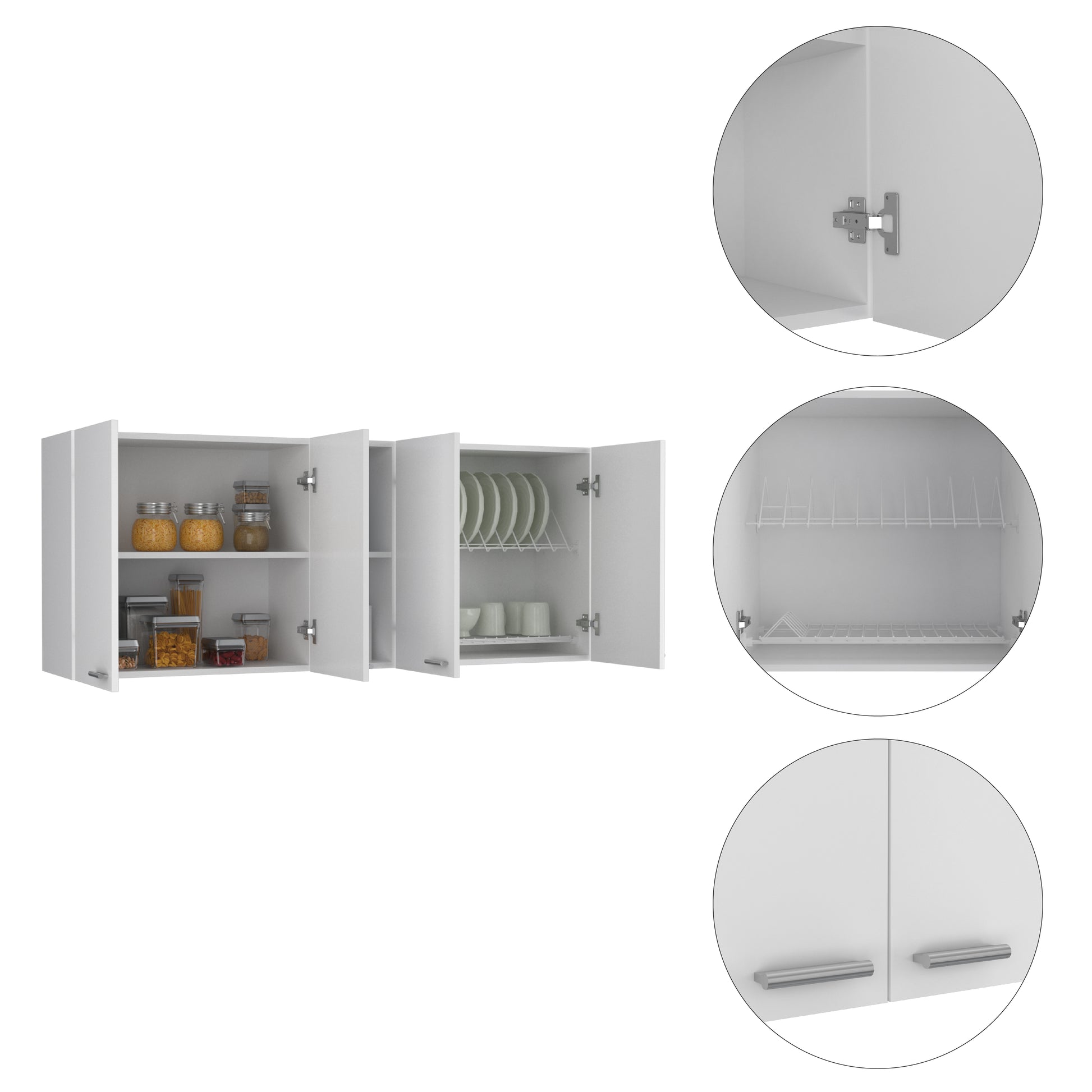 White Kitchen Wall Cabinet - 12.4 x 59 x 23.6", 2 Doors for Living Room