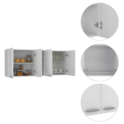 White Kitchen Wall Cabinet - 12.4 x 59 x 23.6", 2 Doors for Living Room