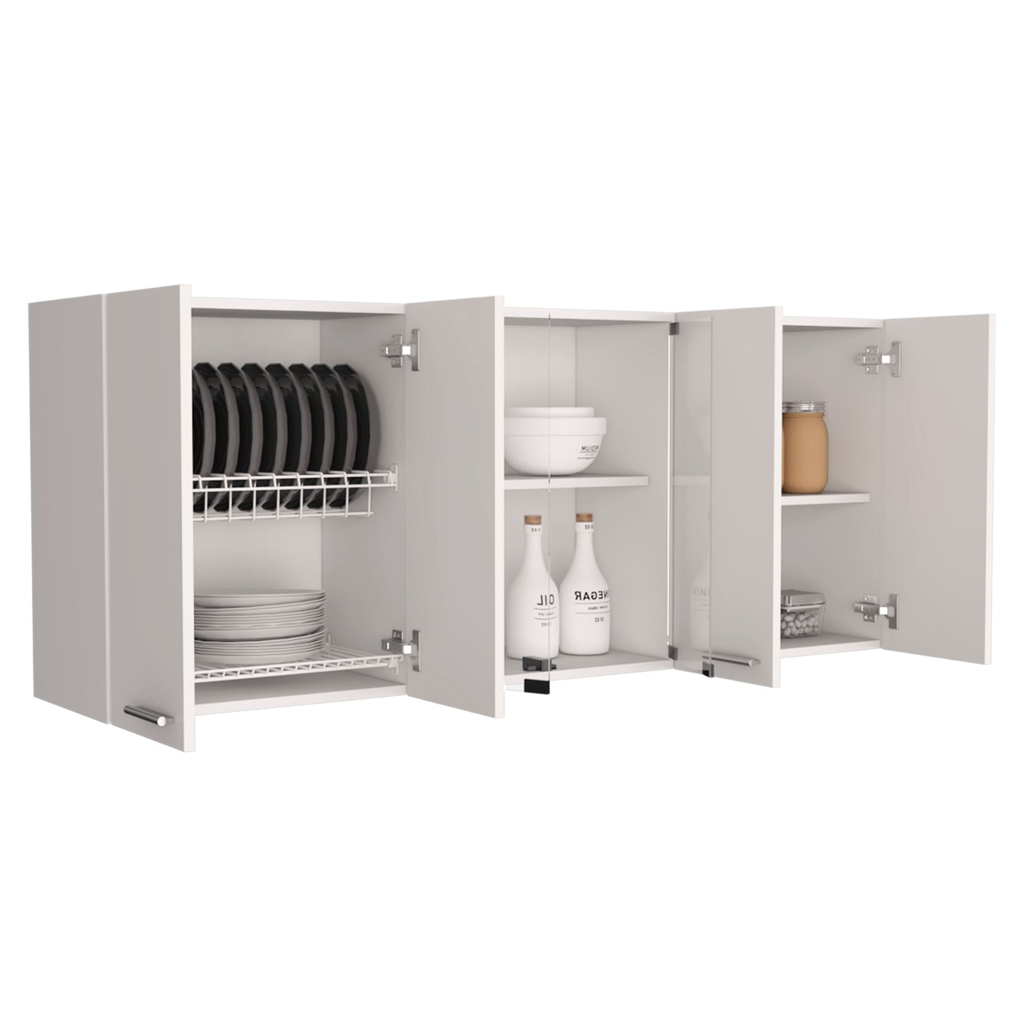White Kitchen Wall Cabinet - 12.4 x 59 x 23.6", 4 Shelves for Living Room