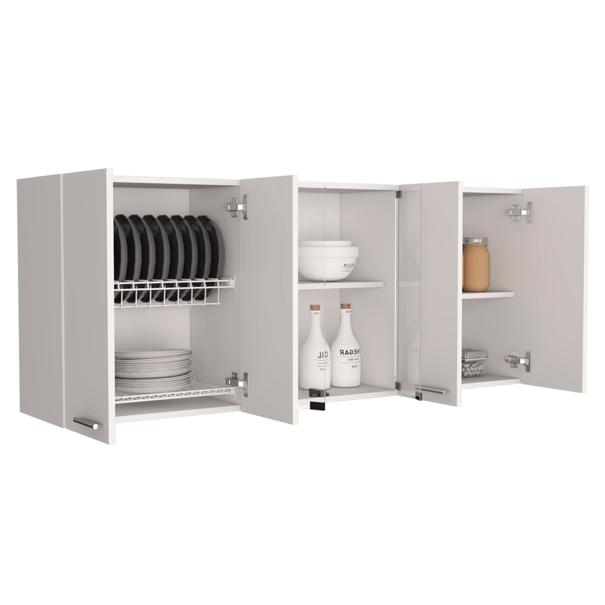White Kitchen Wall Cabinet - 12.4 x 59 x 23.6", 4 Shelves for Living Room