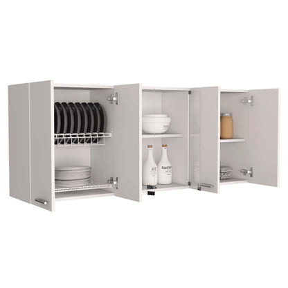 White Kitchen Wall Cabinet - 12.4 x 59 x 23.6", 4 Shelves for Living Room