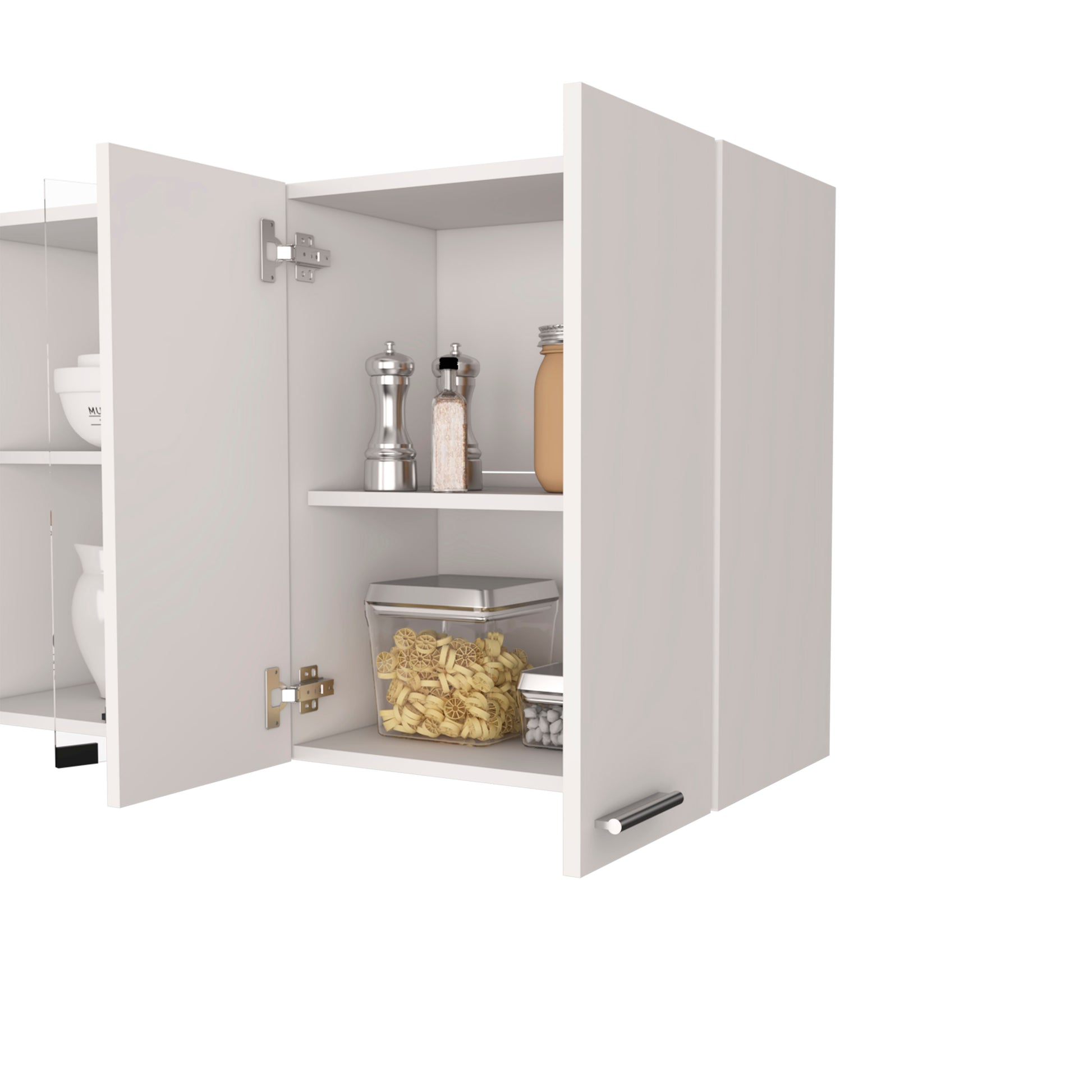 White Kitchen Wall Cabinet - 12.4 x 59 x 23.6", 4 Shelves for Living Room
