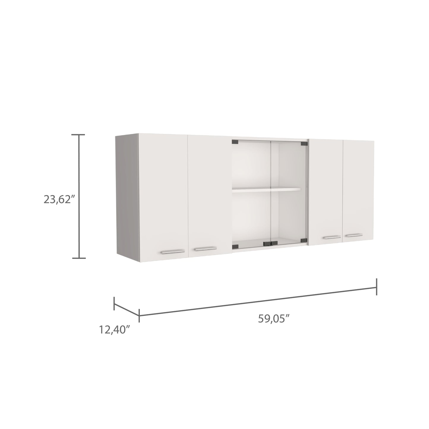 White Kitchen Wall Cabinet - 12.4 x 59 x 23.6", 4 Shelves for Living Room