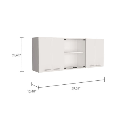 White Kitchen Wall Cabinet - 12.4 x 59 x 23.6", 4 Shelves for Living Room