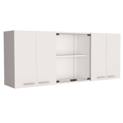 White Kitchen Wall Cabinet - 12.4 x 59 x 23.6", 4 Shelves for Living Room