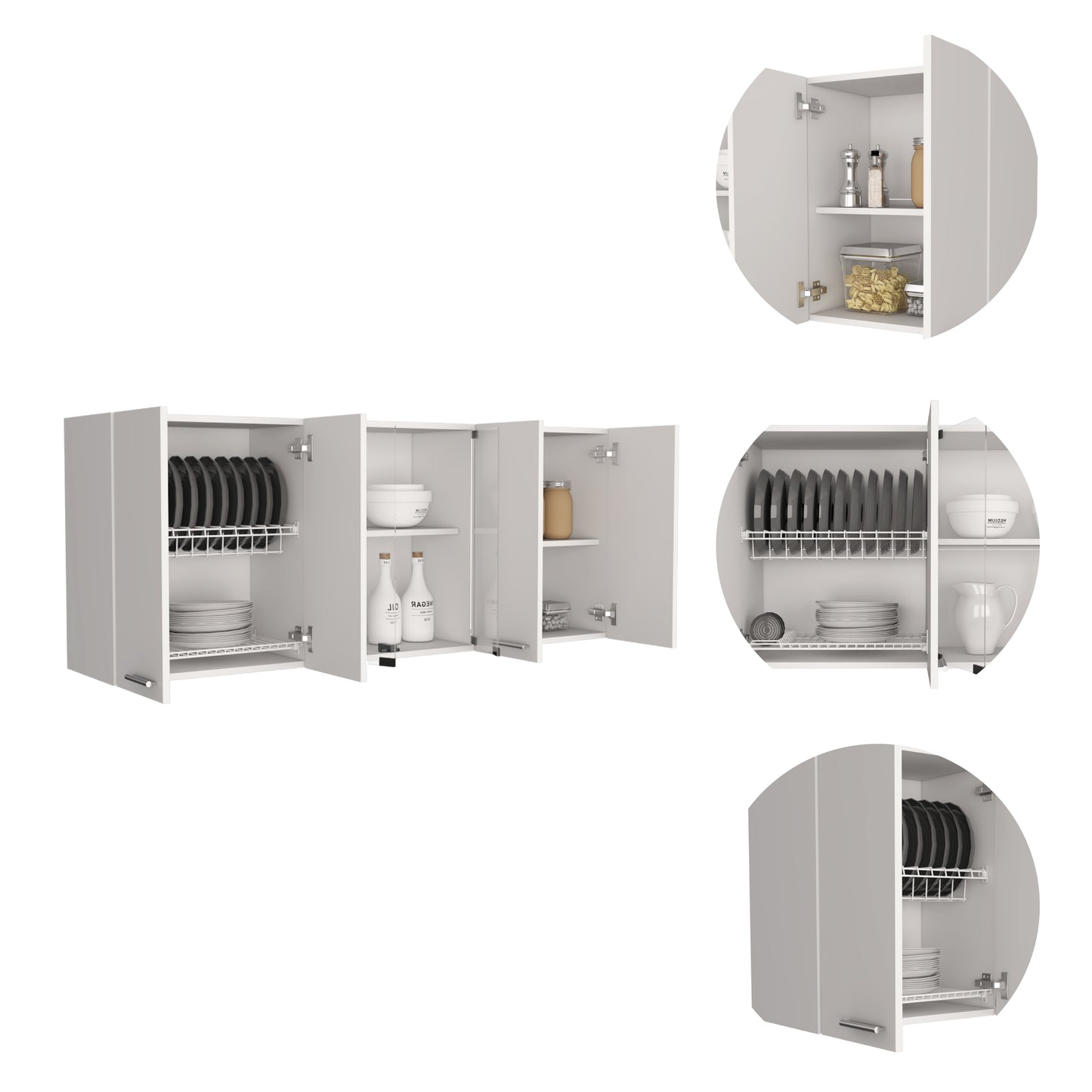 White Kitchen Wall Cabinet - 12.4 x 59 x 23.6", 4 Shelves for Living Room